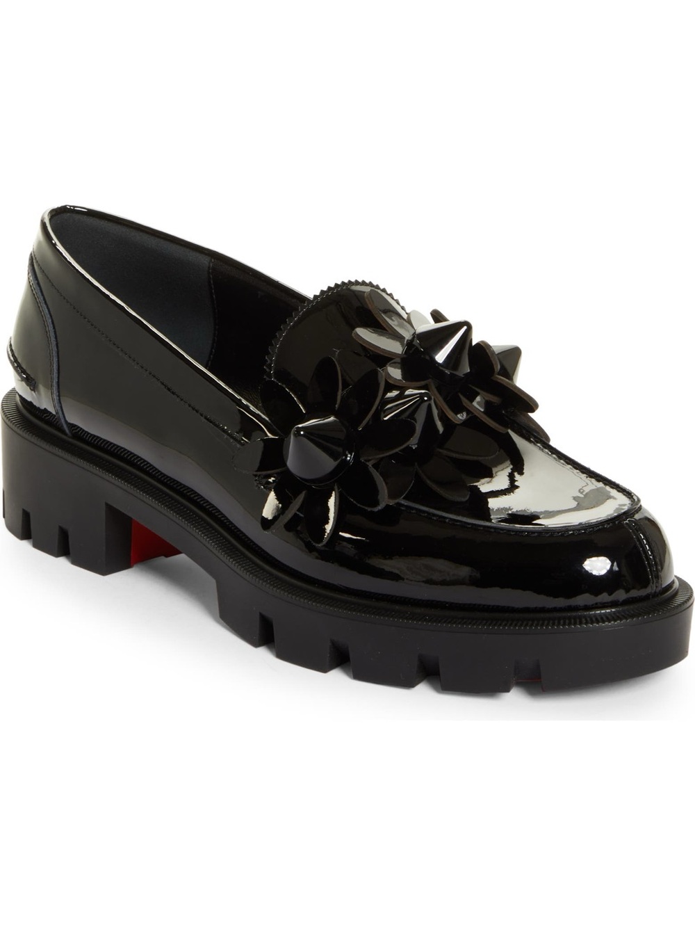 Christian Louboutin Daisy Spikes Loafers in Patent Leather Black Authentic NIB